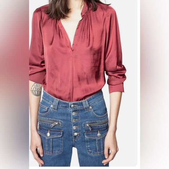 Zadig and Voltaire Women's Tink Satin Blouse in Burgundy Size Small - Picture 1 of 8
